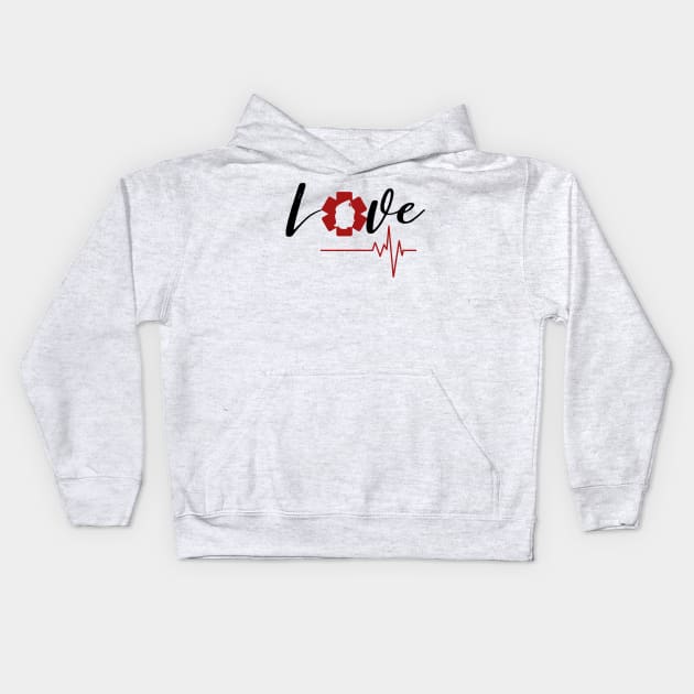 Love Nursing black text design with red Nurse star, silhouette and heartbeat Kids Hoodie by BlueLightDesign